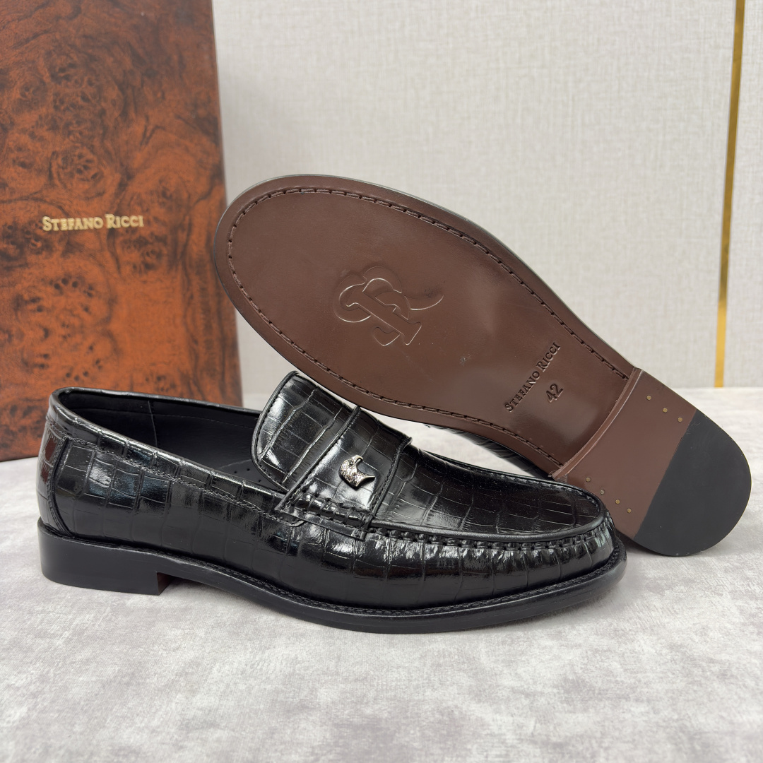 💋💍Stefano-ricci 史蒂*芬新品 男士乐福鞋皮鞋 选用优质鳄鱼纹🐊压纹牛皮手工改色擦色而成 