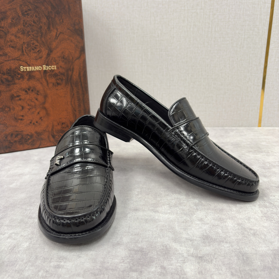 💋💍Stefano-ricci 史蒂*芬新品 男士乐福鞋皮鞋 选用优质鳄鱼纹🐊压纹牛皮手工改色擦色而成 