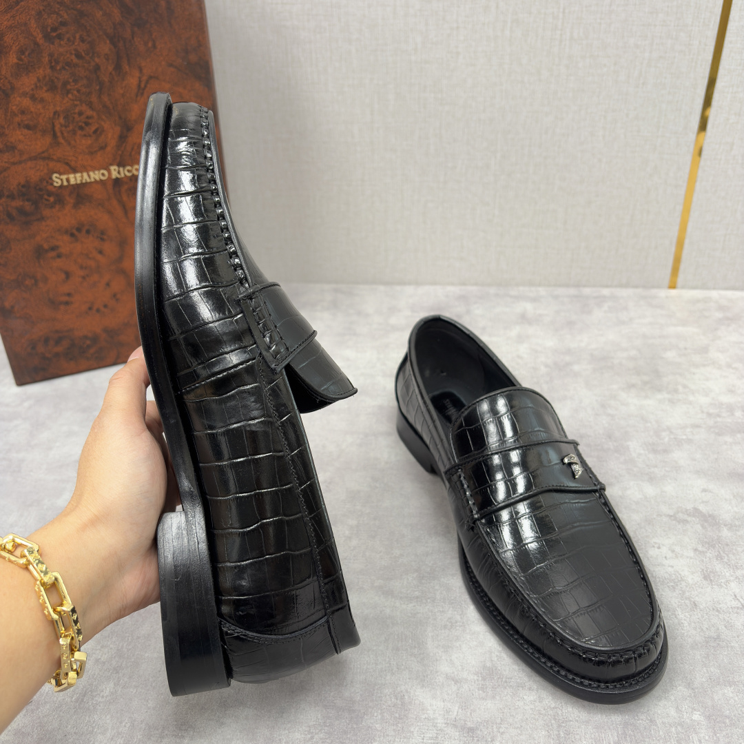 💋💍Stefano-ricci 史蒂*芬新品 男士乐福鞋皮鞋 选用优质鳄鱼纹🐊压纹牛皮手工改色擦色而成 