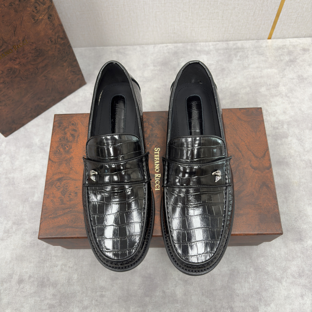 💋💍Stefano-ricci 史蒂*芬新品 男士乐福鞋皮鞋 选用优质鳄鱼纹🐊压纹牛皮手工改色擦色而成 