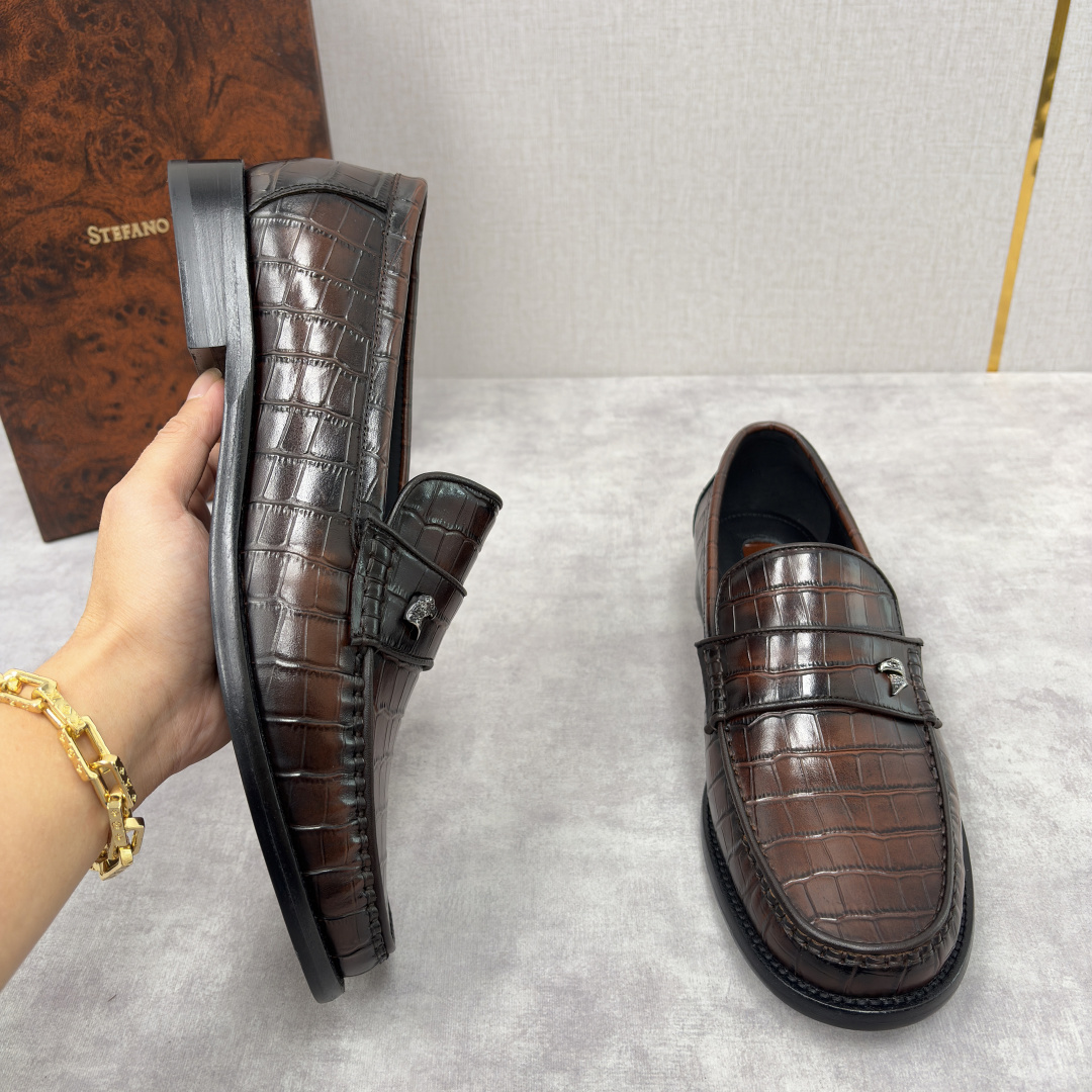 💋💍Stefano-ricci 史蒂*芬新品 男士乐福鞋皮鞋 选用优质鳄鱼纹🐊压纹牛皮手工改色擦色而成 