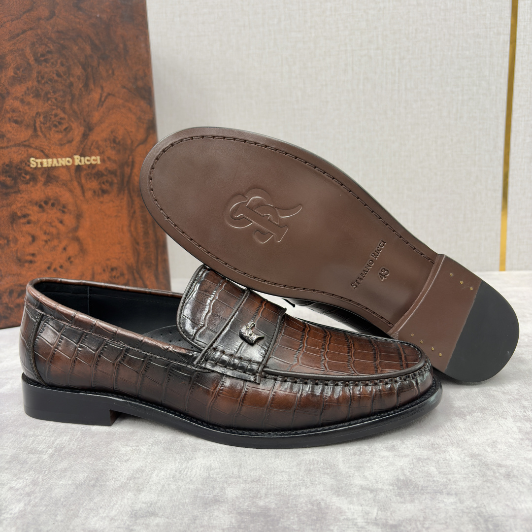 💋💍Stefano-ricci 史蒂*芬新品 男士乐福鞋皮鞋 选用优质鳄鱼纹🐊压纹牛皮手工改色擦色而成 