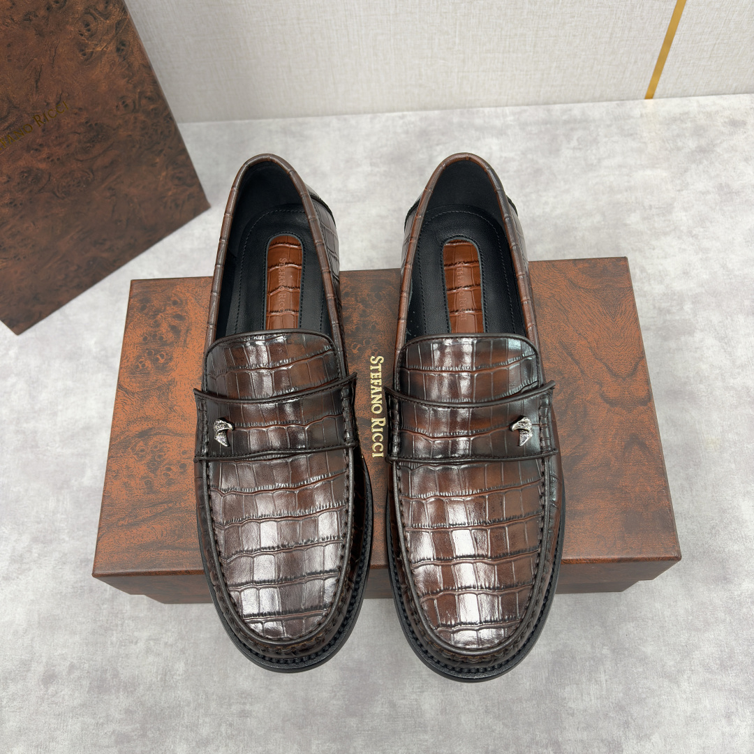 💋💍Stefano-ricci 史蒂*芬新品 男士乐福鞋皮鞋 选用优质鳄鱼纹🐊压纹牛皮手工改色擦色而成 