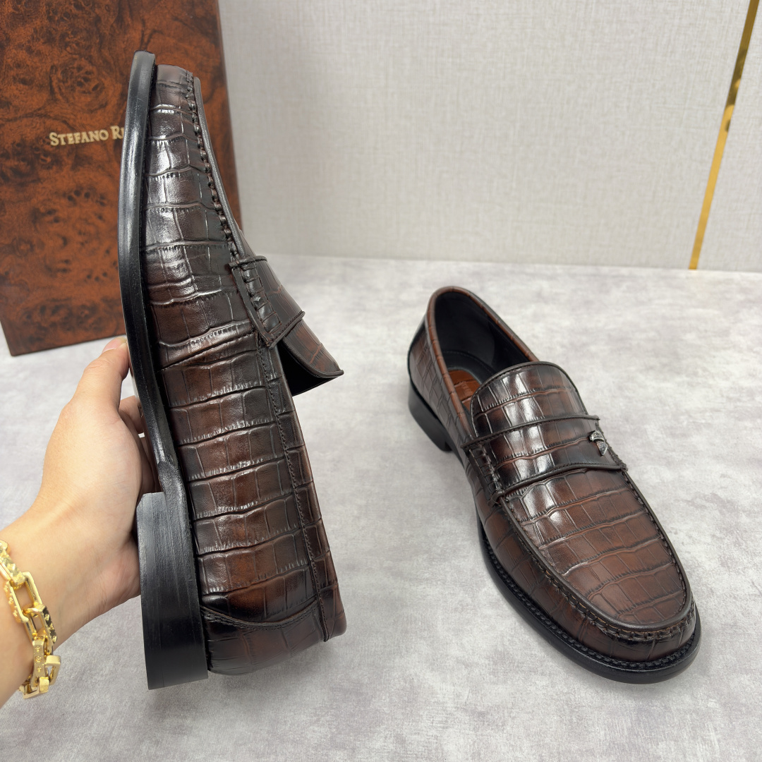 💋💍Stefano-ricci 史蒂*芬新品 男士乐福鞋皮鞋 选用优质鳄鱼纹🐊压纹牛皮手工改色擦色而成 