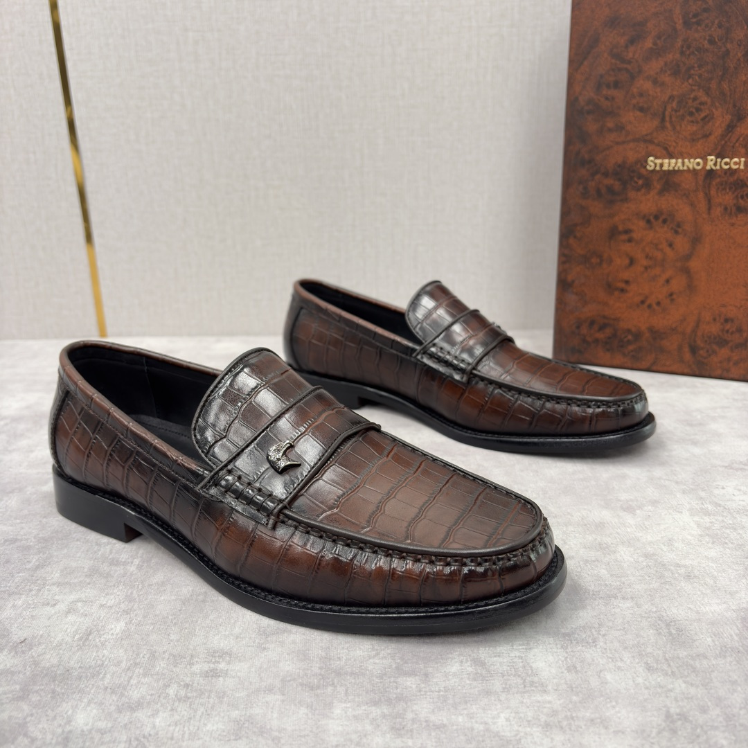 💋💍Stefano-ricci 史蒂*芬新品 男士乐福鞋皮鞋 选用优质鳄鱼纹🐊压纹牛皮手工改色擦色而成 