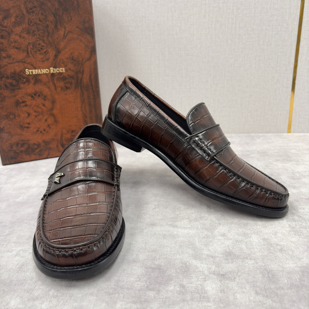💋💍Stefano-ricci 史蒂*芬新品 男士乐福鞋皮鞋 选用优质鳄鱼纹🐊压纹牛皮手工改色擦色而成 