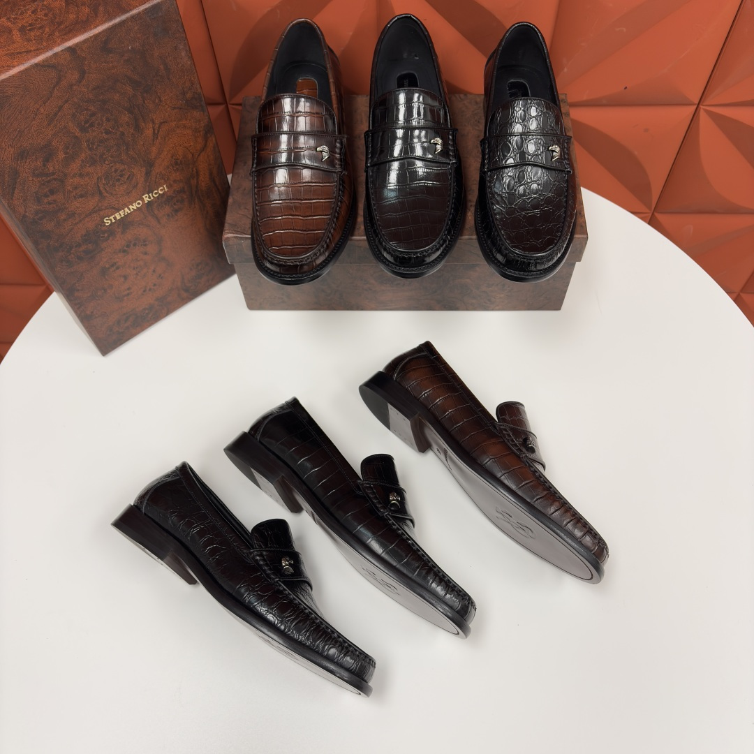 💋💍Stefano-ricci 史蒂*芬新品 男士乐福鞋皮鞋 选用优质鳄鱼纹🐊压纹牛皮手工改色擦色而成 