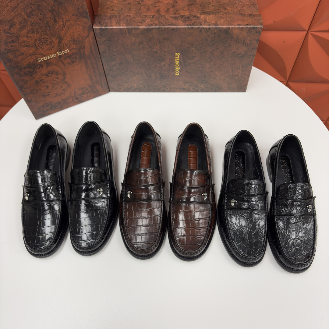 💋💍Stefano-ricci 史蒂*芬新品 男士乐福鞋皮鞋 选用优质鳄鱼纹🐊压纹牛皮手工改色擦色而成 