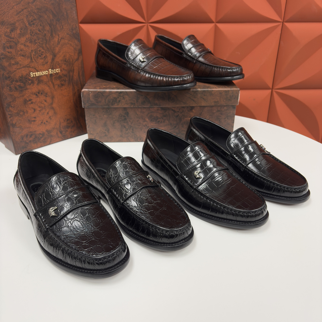 💋💍Stefano-ricci 史蒂*芬新品 男士乐福鞋皮鞋 选用优质鳄鱼纹🐊压纹牛皮手工改色擦色而成 