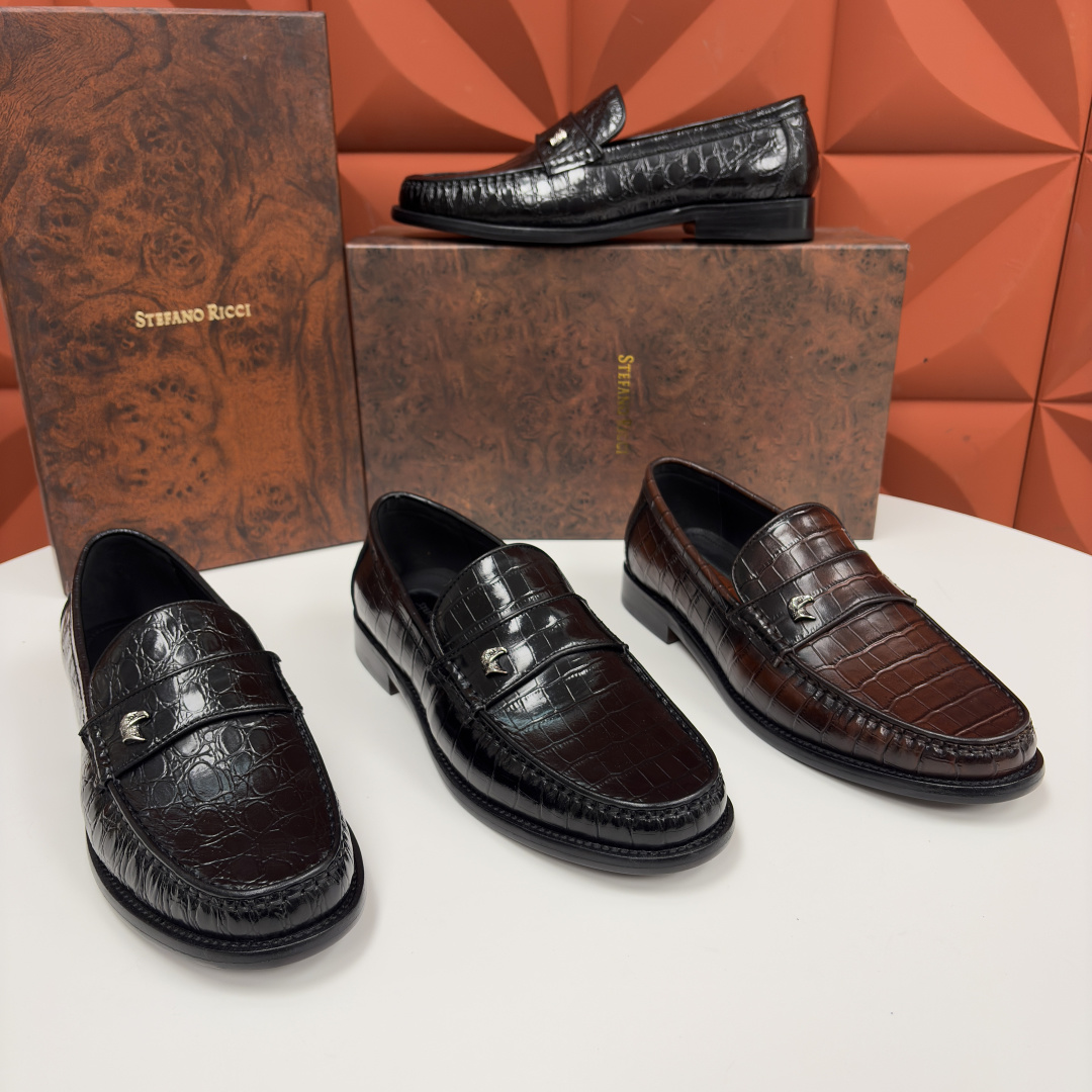 💋💍Stefano-ricci 史蒂*芬新品 男士乐福鞋皮鞋 选用优质鳄鱼纹🐊压纹牛皮手工改色擦色而成 