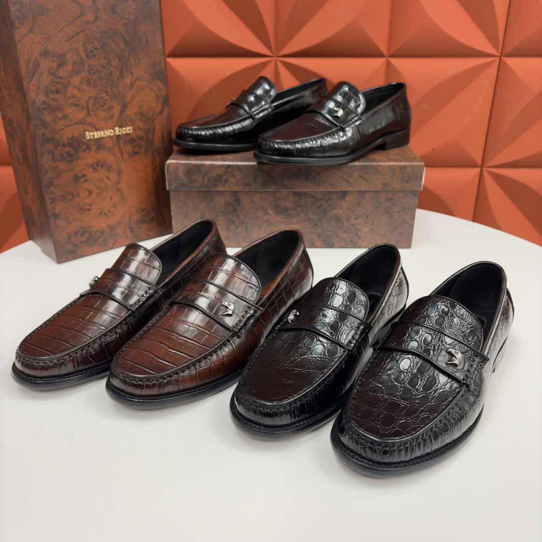 💋💍Stefano-ricci 史蒂*芬新品 男士乐福鞋皮鞋 选用优质鳄鱼纹🐊压纹牛皮手工改色擦色而成 