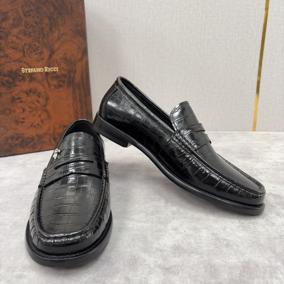 💋💍Stefano-ricci 史蒂*芬新品 男士乐福鞋皮鞋 选用优质鳄鱼纹🐊压纹牛皮手工改色擦色而成 