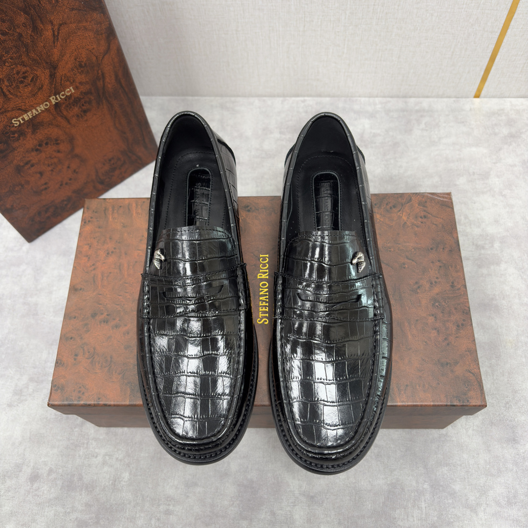 💋💍Stefano-ricci 史蒂*芬新品 男士乐福鞋皮鞋 选用优质鳄鱼纹🐊压纹牛皮手工改色擦色而成 