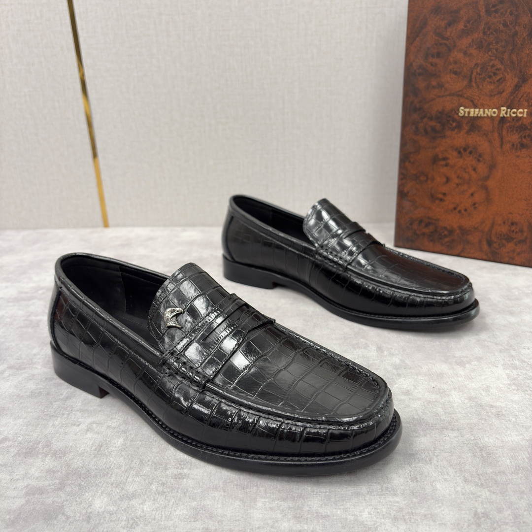💋💍Stefano-ricci 史蒂*芬新品 男士乐福鞋皮鞋 选用优质鳄鱼纹🐊压纹牛皮手工改色擦色而成 