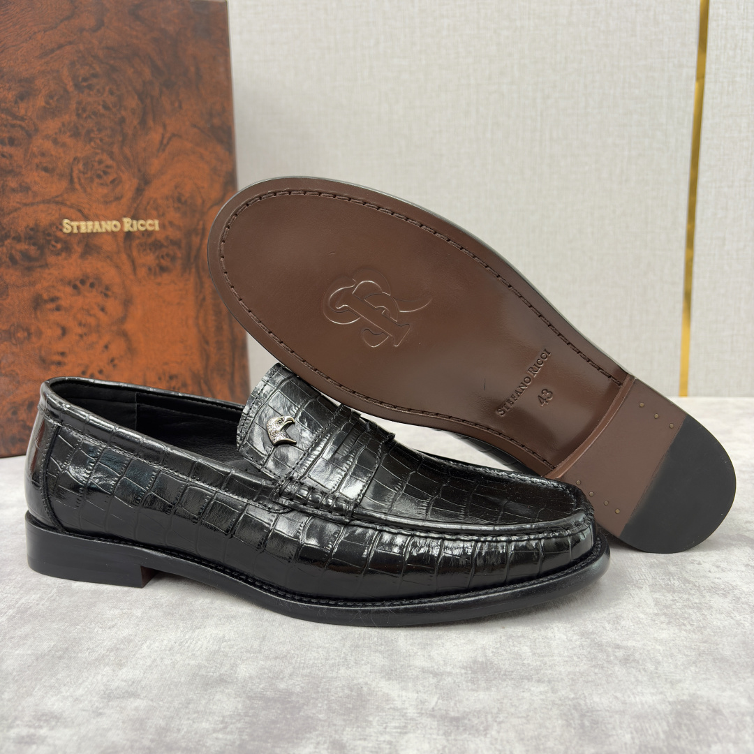 💋💍Stefano-ricci 史蒂*芬新品 男士乐福鞋皮鞋 选用优质鳄鱼纹🐊压纹牛皮手工改色擦色而成 