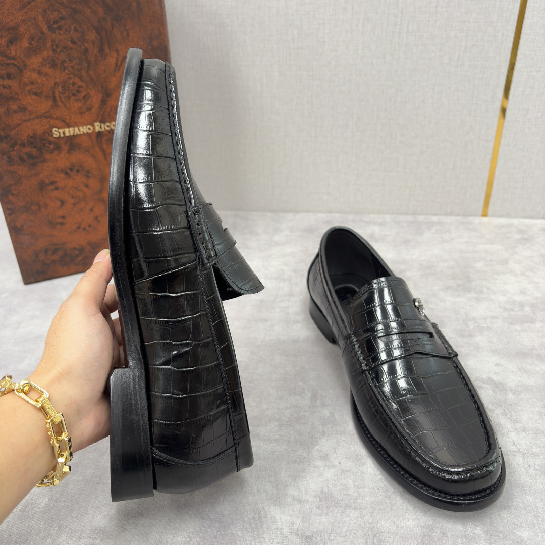 💋💍Stefano-ricci 史蒂*芬新品 男士乐福鞋皮鞋 选用优质鳄鱼纹🐊压纹牛皮手工改色擦色而成 