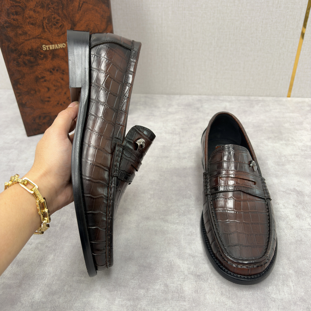 💋💍Stefano-ricci 史蒂*芬新品 男士乐福鞋皮鞋 选用优质鳄鱼纹🐊压纹牛皮手工改色擦色而成 
