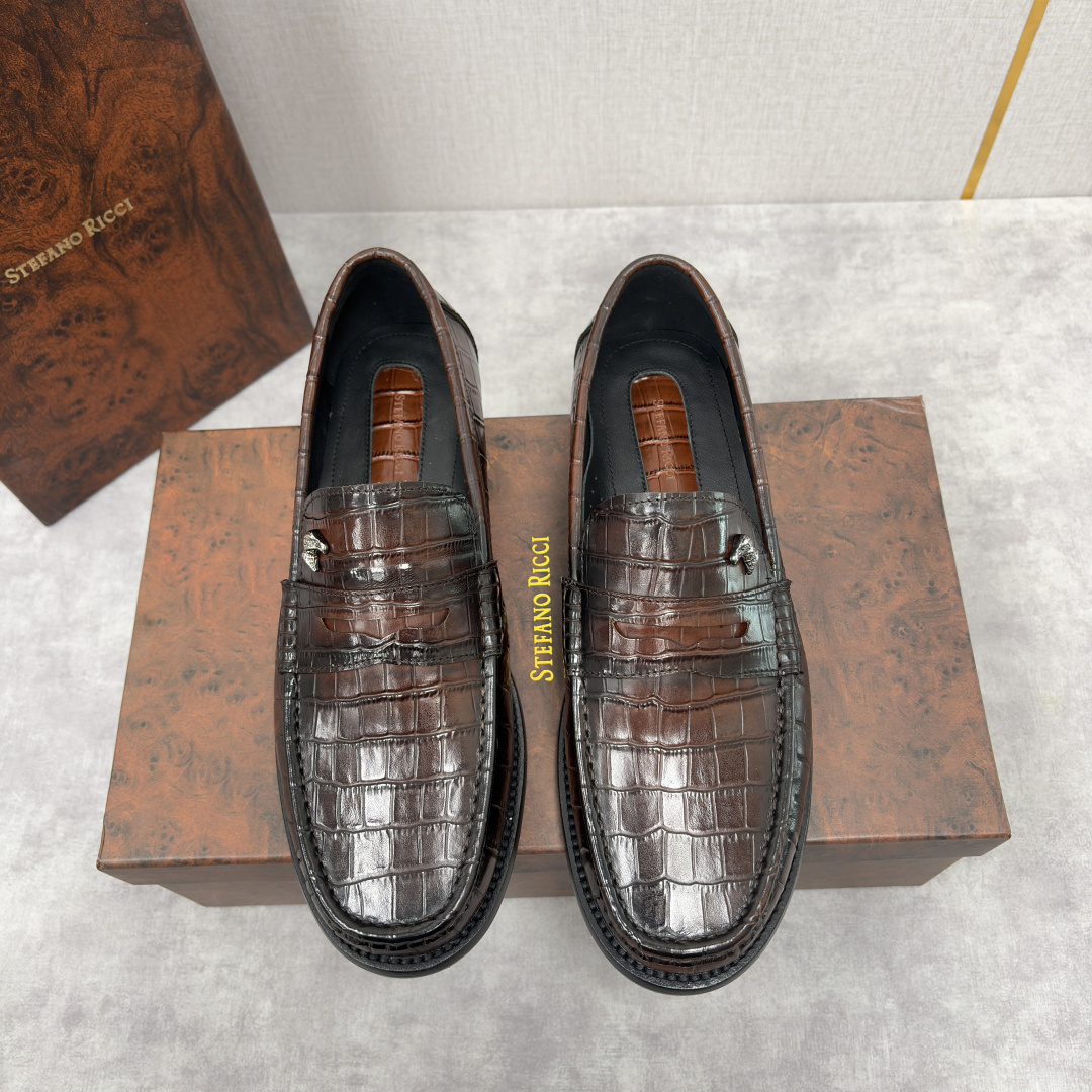 💋💍Stefano-ricci 史蒂*芬新品 男士乐福鞋皮鞋 选用优质鳄鱼纹🐊压纹牛皮手工改色擦色而成 