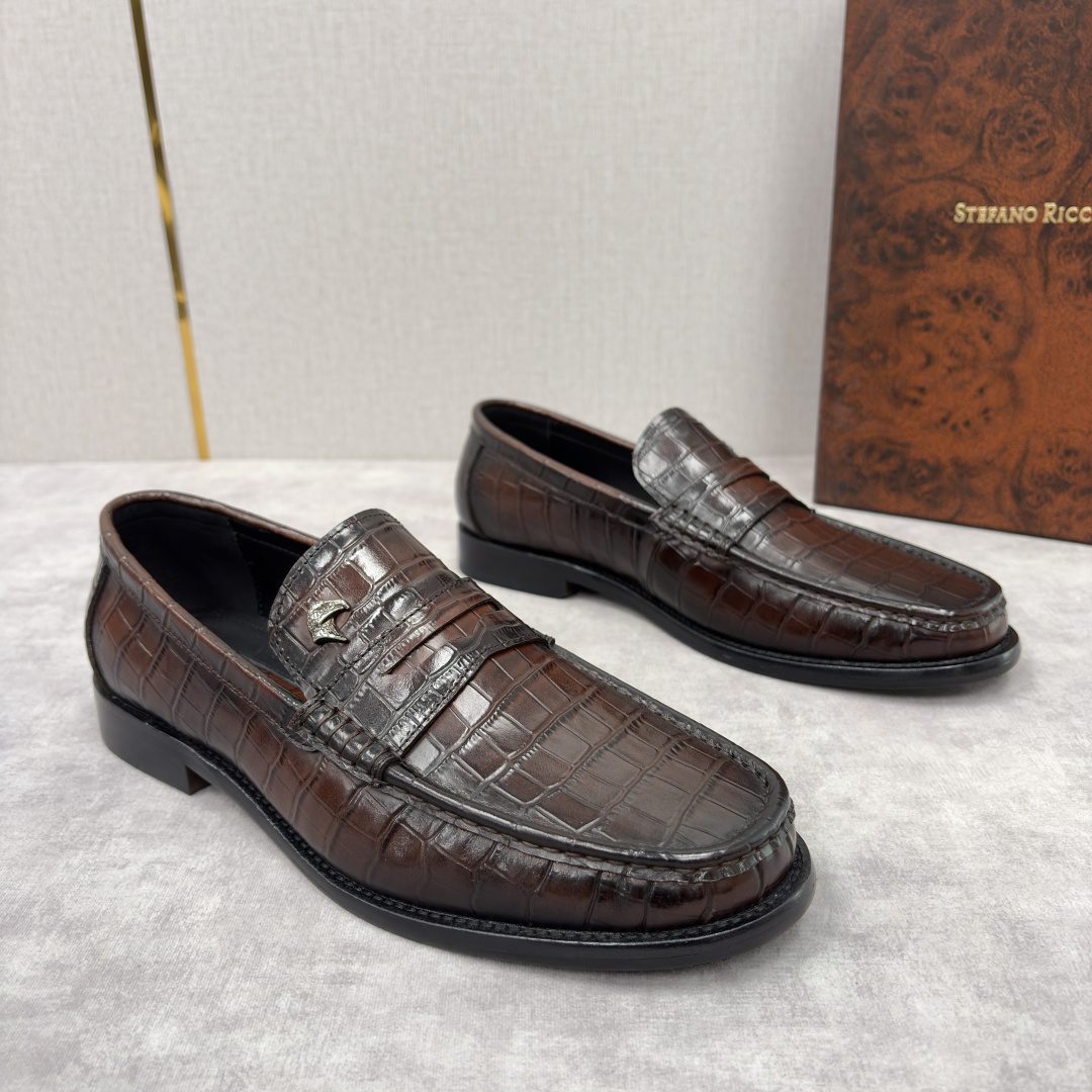 💋💍Stefano-ricci 史蒂*芬新品 男士乐福鞋皮鞋 选用优质鳄鱼纹🐊压纹牛皮手工改色擦色而成 