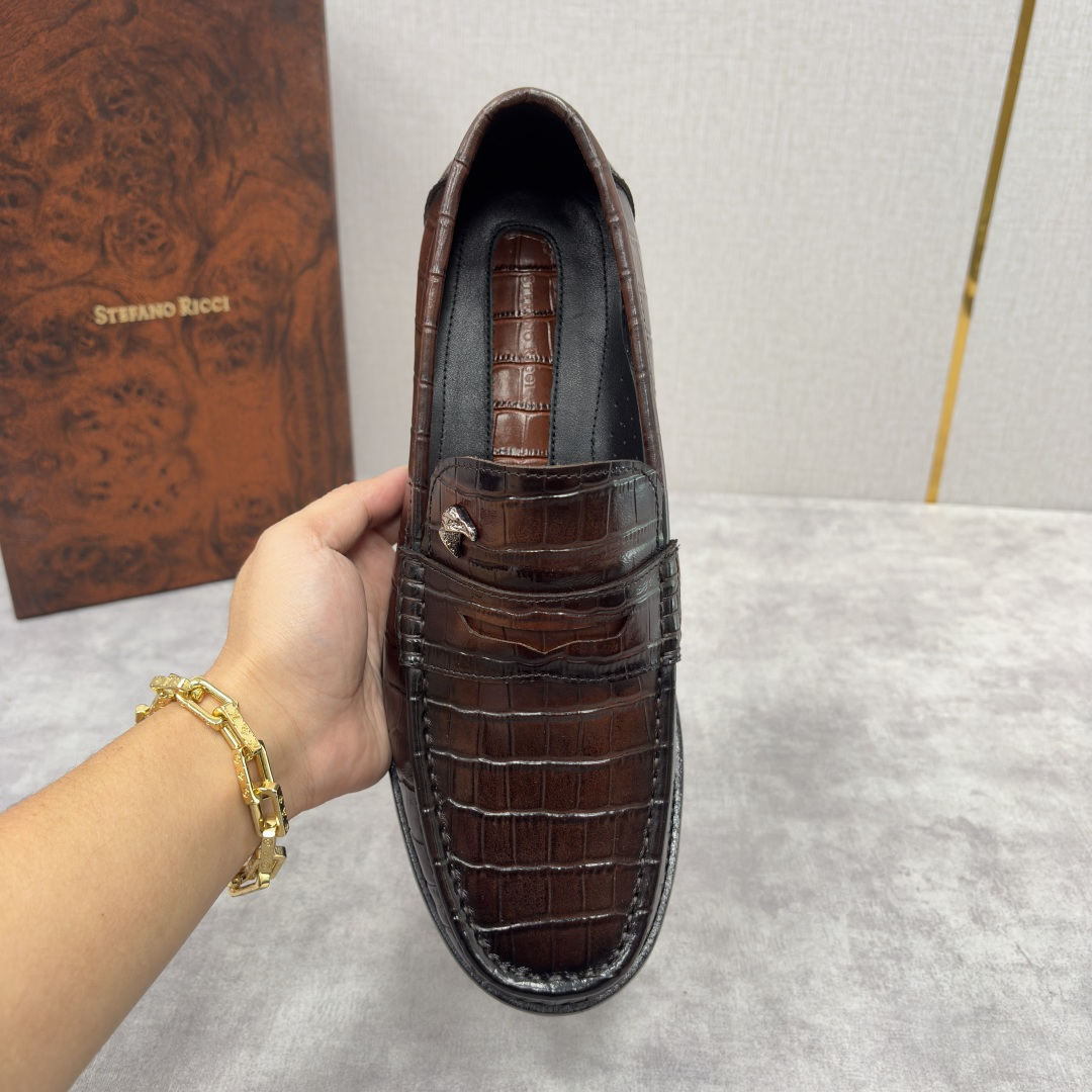 💋💍Stefano-ricci 史蒂*芬新品 男士乐福鞋皮鞋 选用优质鳄鱼纹🐊压纹牛皮手工改色擦色而成 