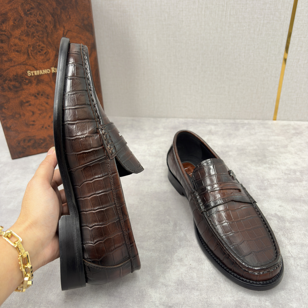 💋💍Stefano-ricci 史蒂*芬新品 男士乐福鞋皮鞋 选用优质鳄鱼纹🐊压纹牛皮手工改色擦色而成 