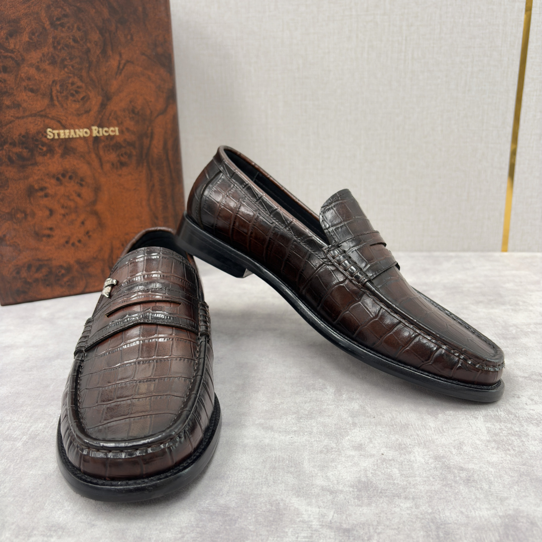 💋💍Stefano-ricci 史蒂*芬新品 男士乐福鞋皮鞋 选用优质鳄鱼纹🐊压纹牛皮手工改色擦色而成 