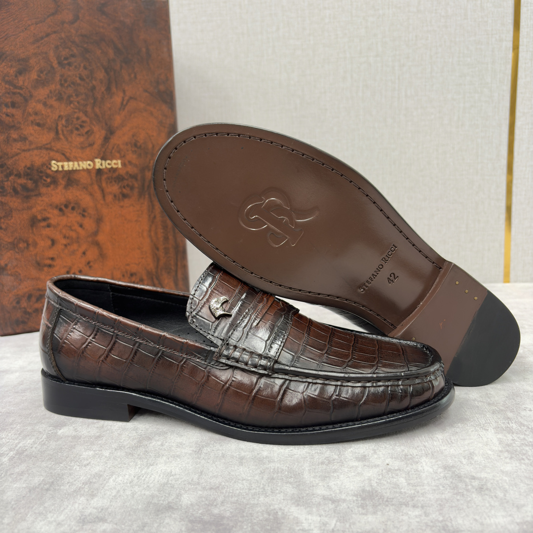 💋💍Stefano-ricci 史蒂*芬新品 男士乐福鞋皮鞋 选用优质鳄鱼纹🐊压纹牛皮手工改色擦色而成 
