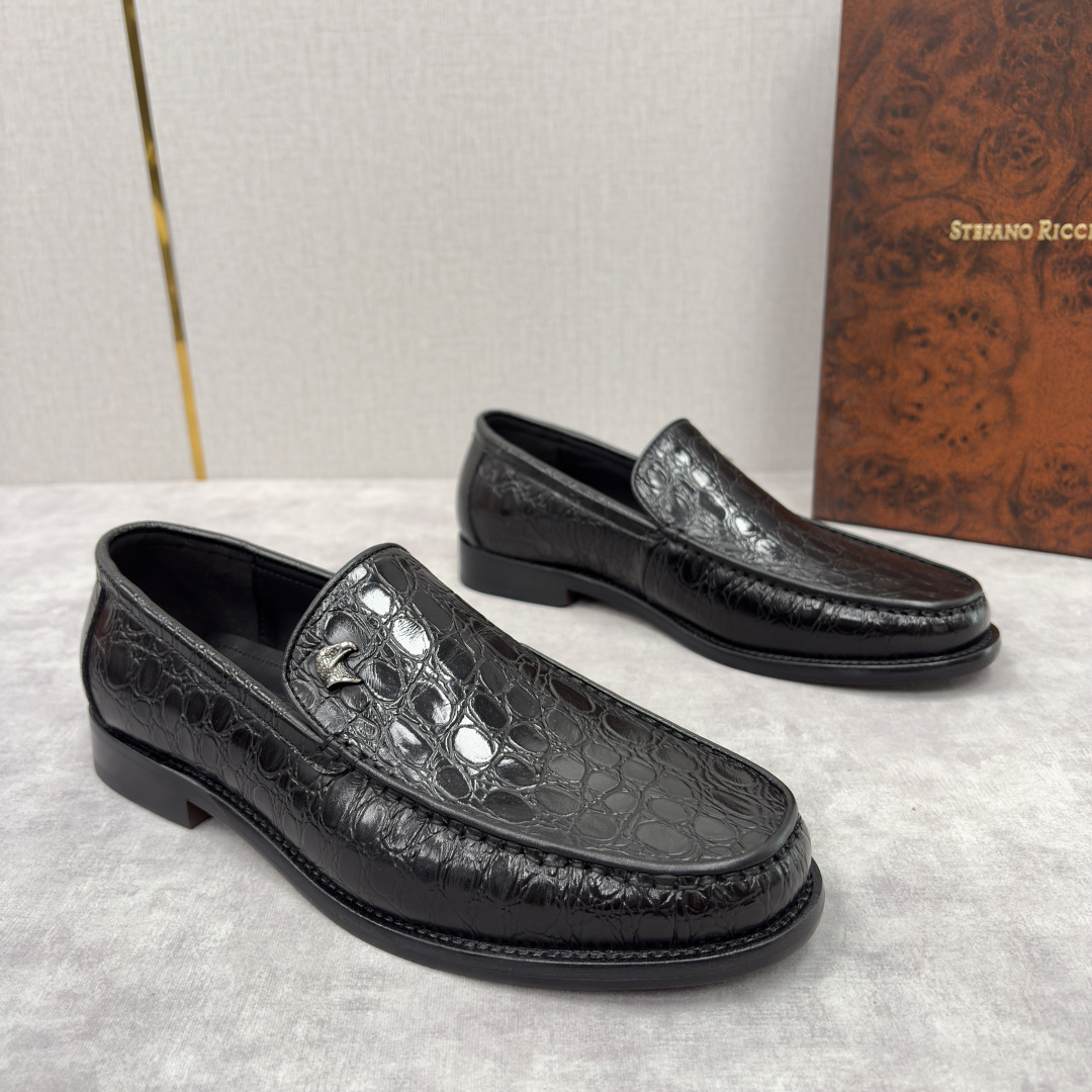 💋💍Stefano-ricci 史蒂*芬新品 男士乐福鞋皮鞋 选用优质鳄鱼纹🐊压纹牛皮手工改色擦色而成 