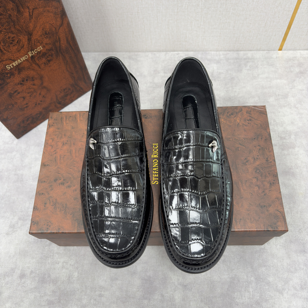 💋💍Stefano-ricci 史蒂*芬新品 男士乐福鞋皮鞋 选用优质鳄鱼纹🐊压纹牛皮手工改色擦色而成 