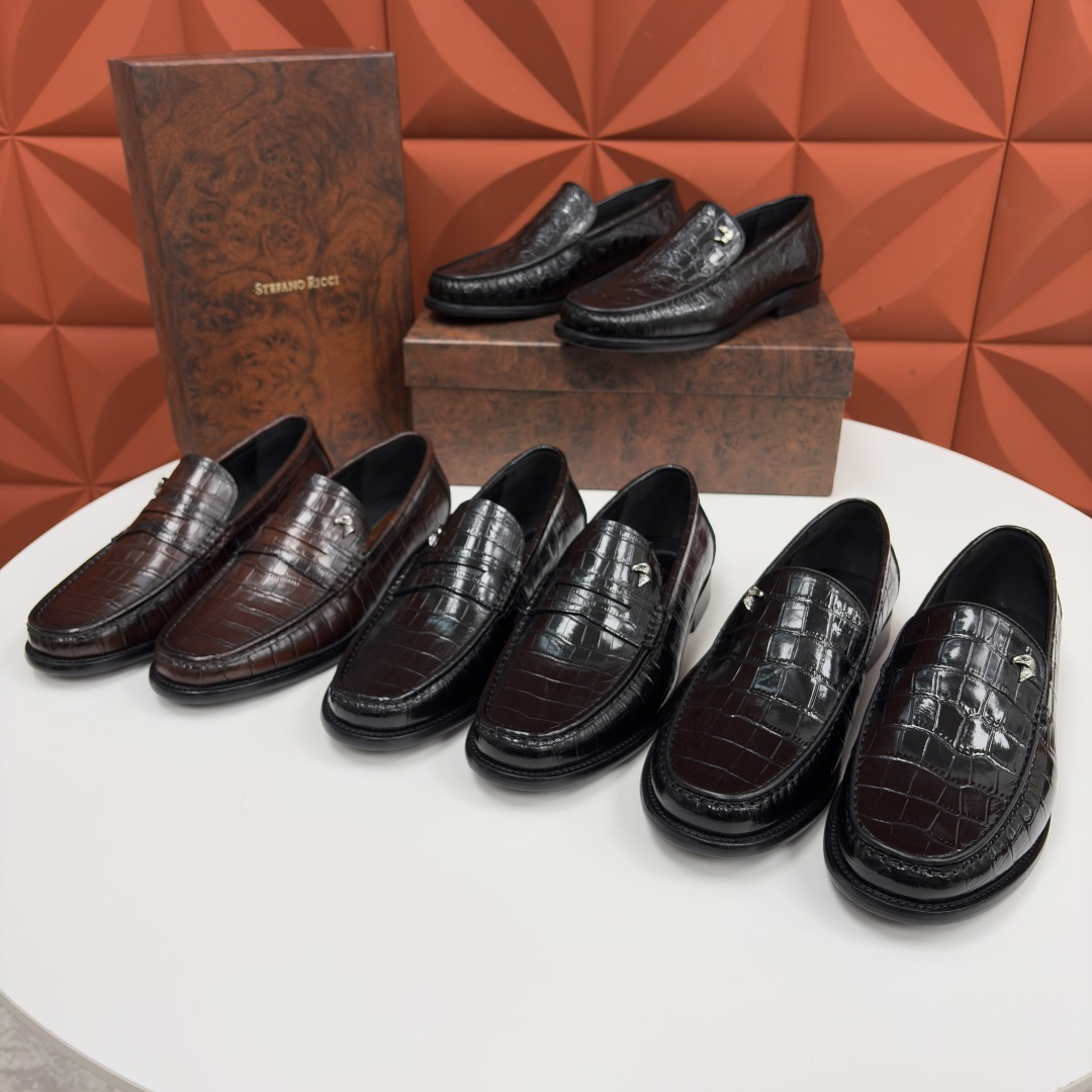 💋💍Stefano-ricci 史蒂*芬新品 男士乐福鞋皮鞋 选用优质鳄鱼纹🐊压纹牛皮手工改色擦色而成 