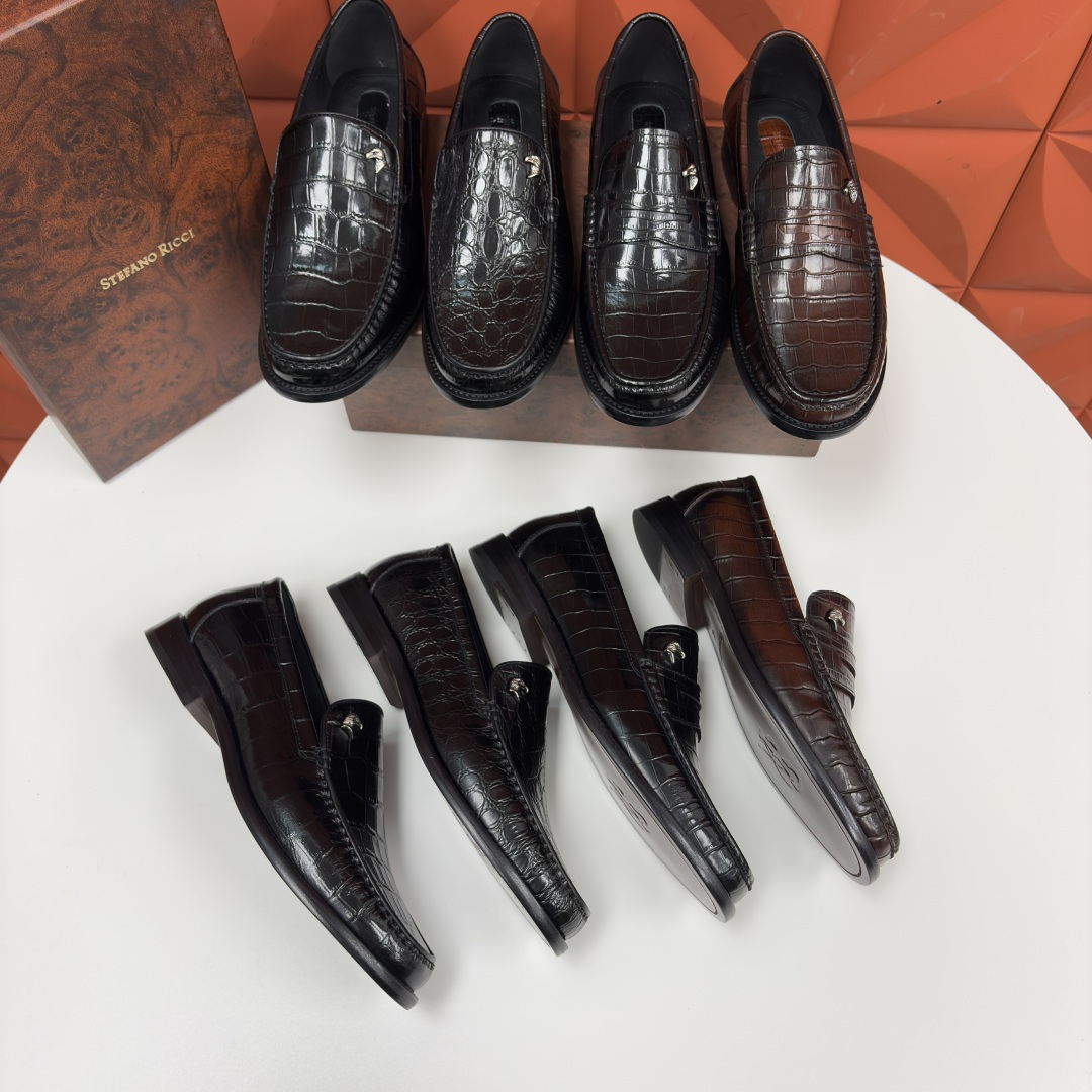💋💍Stefano-ricci 史蒂*芬新品 男士乐福鞋皮鞋 选用优质鳄鱼纹🐊压纹牛皮手工改色擦色而成 