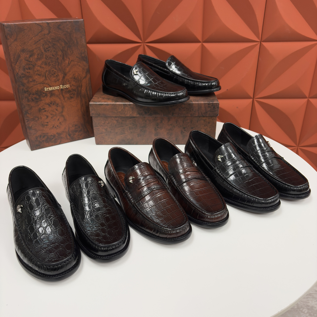💋💍Stefano-ricci 史蒂*芬新品 男士乐福鞋皮鞋 选用优质鳄鱼纹🐊压纹牛皮手工改色擦色而成 