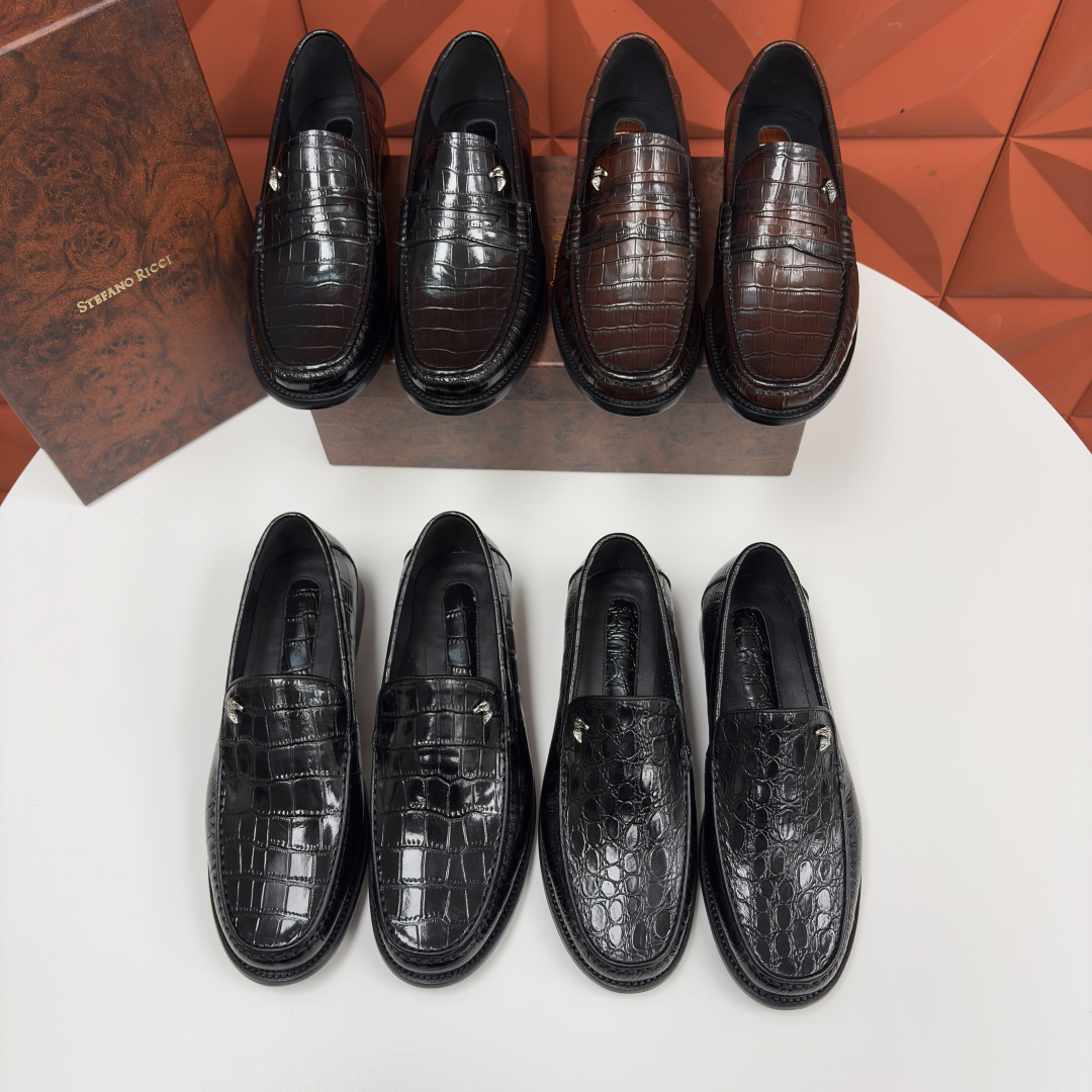 💋💍Stefano-ricci 史蒂*芬新品 男士乐福鞋皮鞋 选用优质鳄鱼纹🐊压纹牛皮手工改色擦色而成 