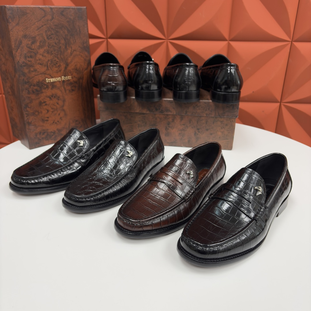 💋💍Stefano-ricci 史蒂*芬新品 男士乐福鞋皮鞋 选用优质鳄鱼纹🐊压纹牛皮手工改色擦色而成 