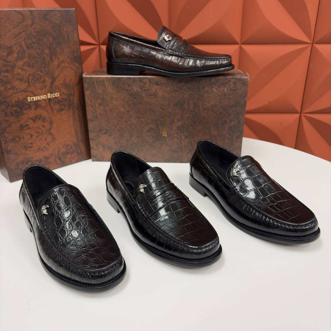 💋💍Stefano-ricci 史蒂*芬新品 男士乐福鞋皮鞋 选用优质鳄鱼纹🐊压纹牛皮手工改色擦色而成 
