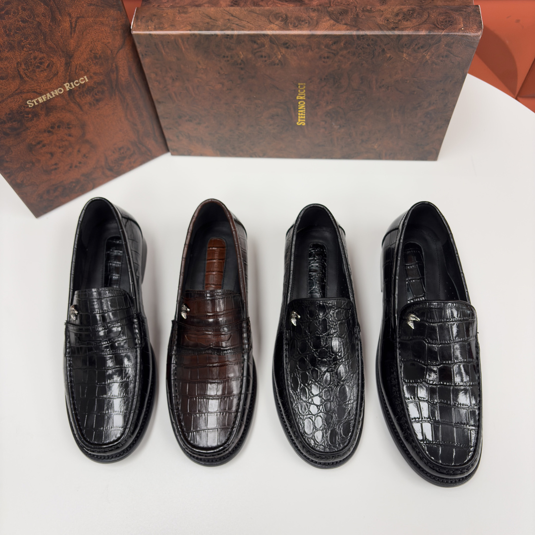 💋💍Stefano-ricci 史蒂*芬新品 男士乐福鞋皮鞋 选用优质鳄鱼纹🐊压纹牛皮手工改色擦色而成 
