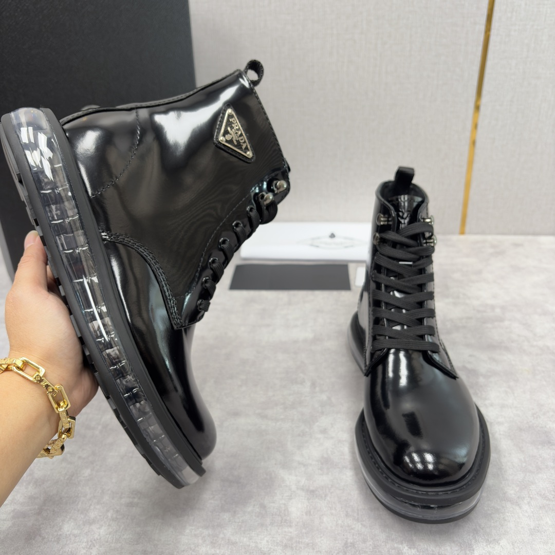 💋💍P家新品 Prad* 普拉-达 纯原皮革气垫高帮靴 男士气垫鞋皮靴 采用进口 Napa 牛皮/开边珠