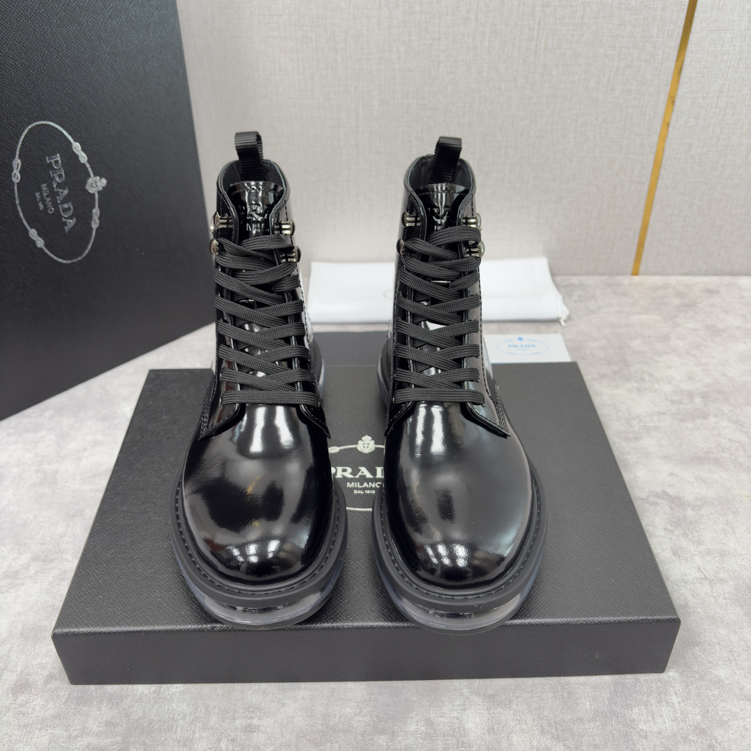 💋💍P家新品 Prad* 普拉-达 纯原皮革气垫高帮靴 男士气垫鞋皮靴 采用进口 Napa 牛皮/开边珠