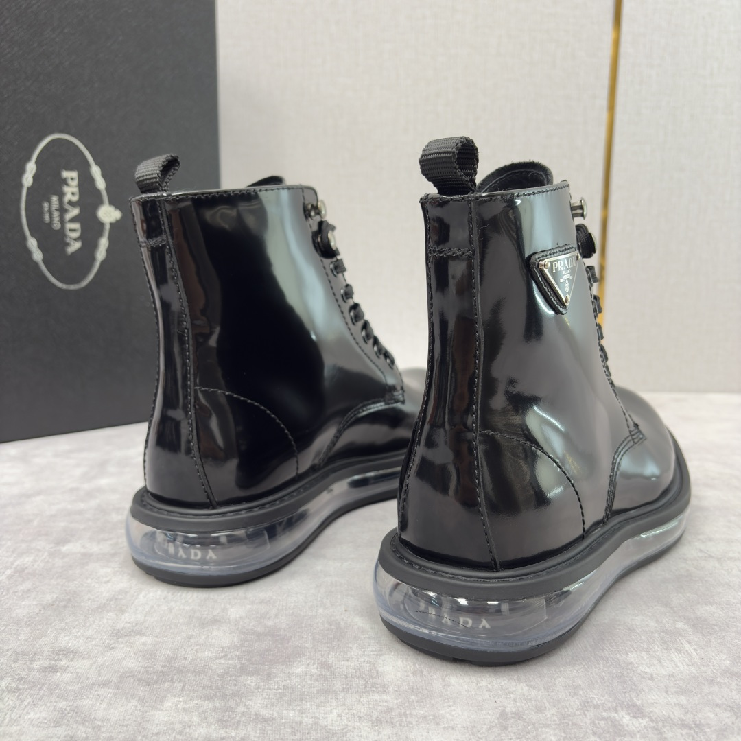 💋💍P家新品 Prad* 普拉-达 纯原皮革气垫高帮靴 男士气垫鞋皮靴 采用进口 Napa 牛皮/开边珠