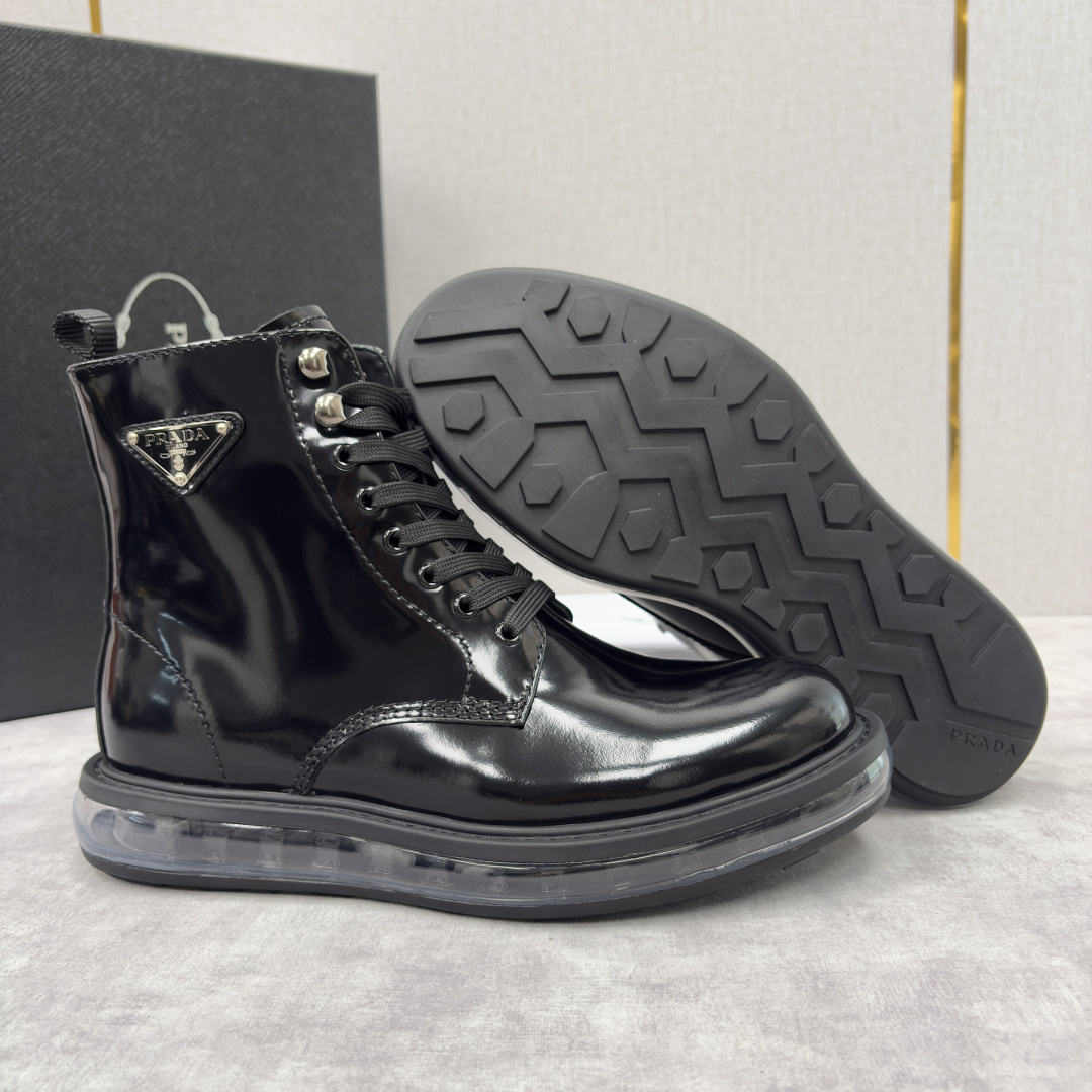 💋💍P家新品 Prad* 普拉-达 纯原皮革气垫高帮靴 男士气垫鞋皮靴 采用进口 Napa 牛皮/开边珠