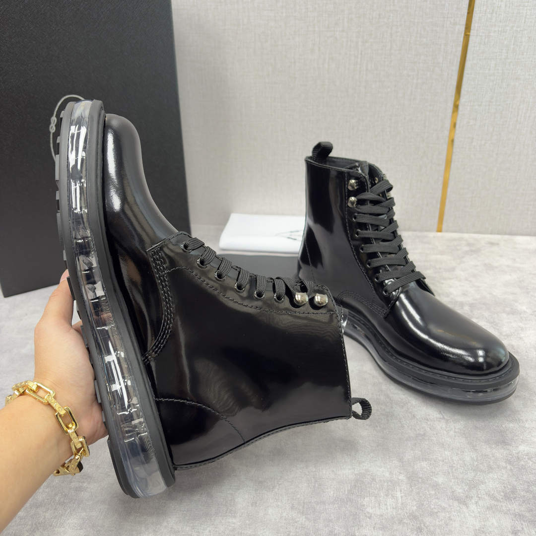 💋💍P家新品 Prad* 普拉-达 纯原皮革气垫高帮靴 男士气垫鞋皮靴 采用进口 Napa 牛皮/开边珠