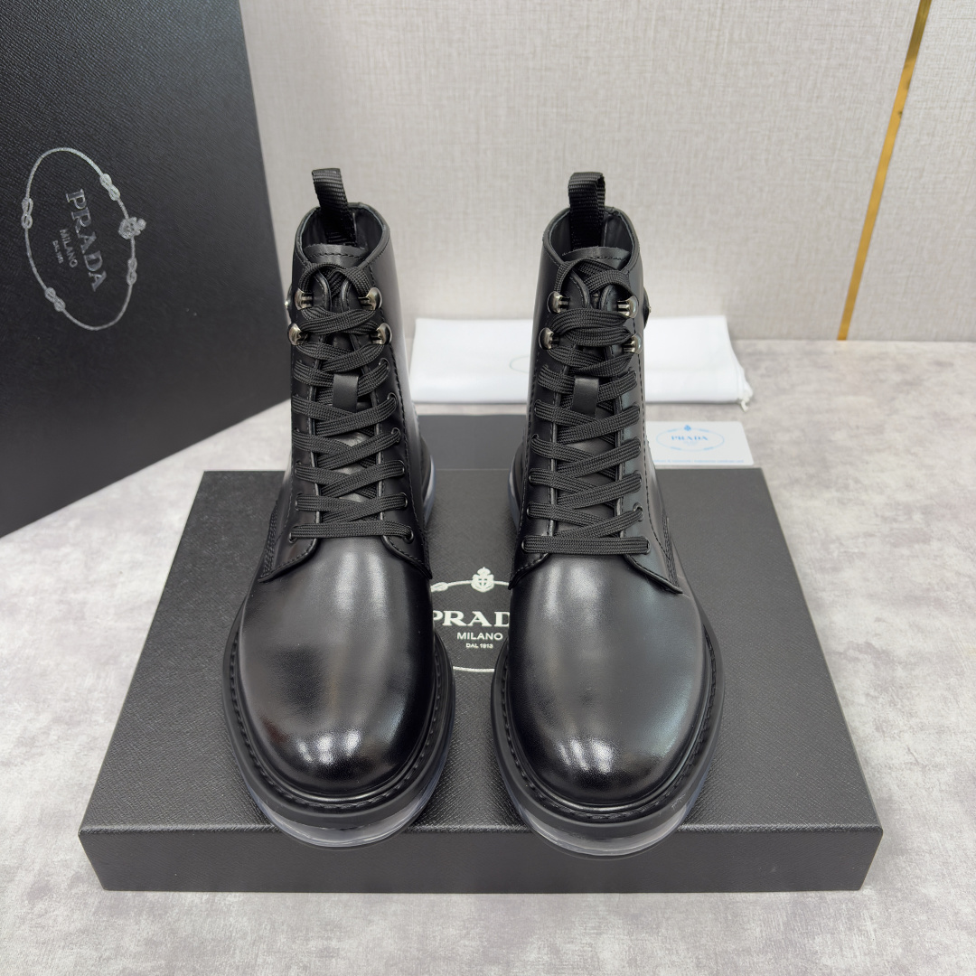 💋💍P家新品 Prad* 普拉-达 纯原皮革气垫高帮靴 男士气垫鞋皮靴 采用进口 Napa 牛皮/开边珠