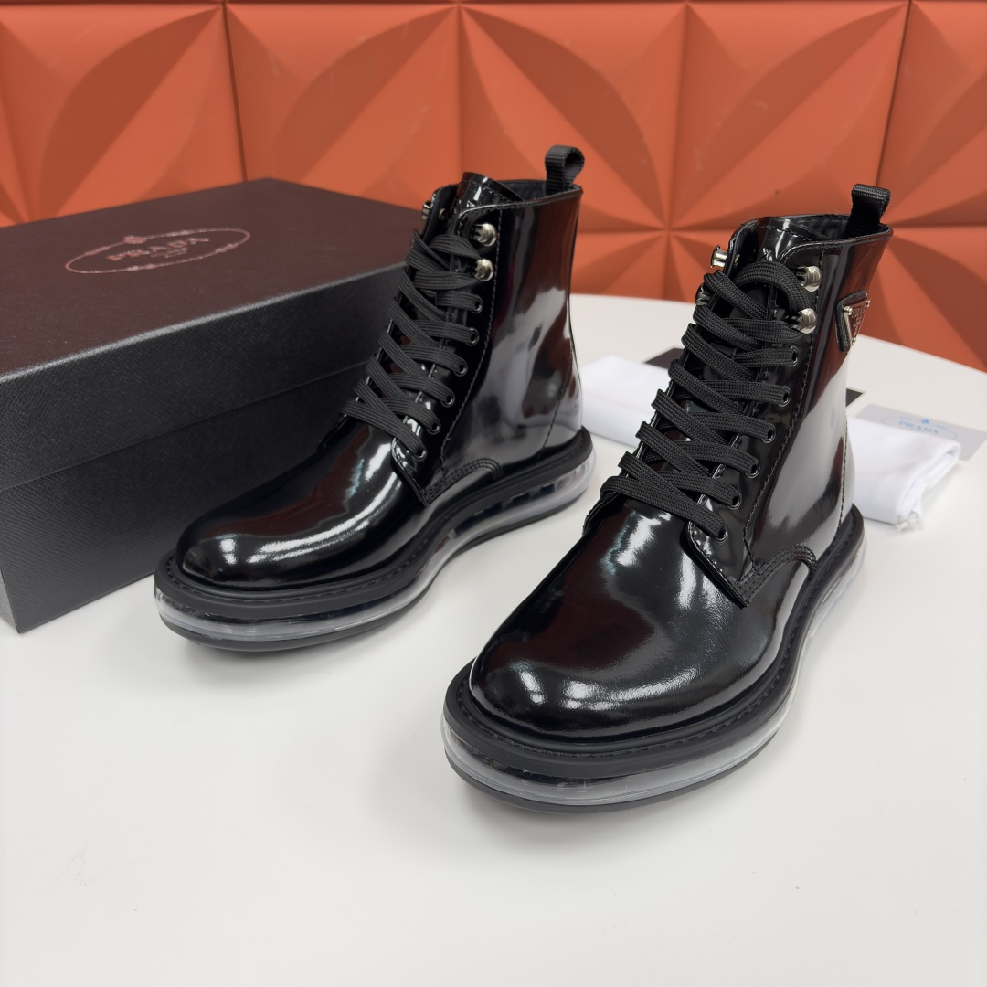 💋💍P家新品 Prad* 普拉-达 纯原皮革气垫高帮靴 男士气垫鞋皮靴 采用进口 Napa 牛皮/开边珠