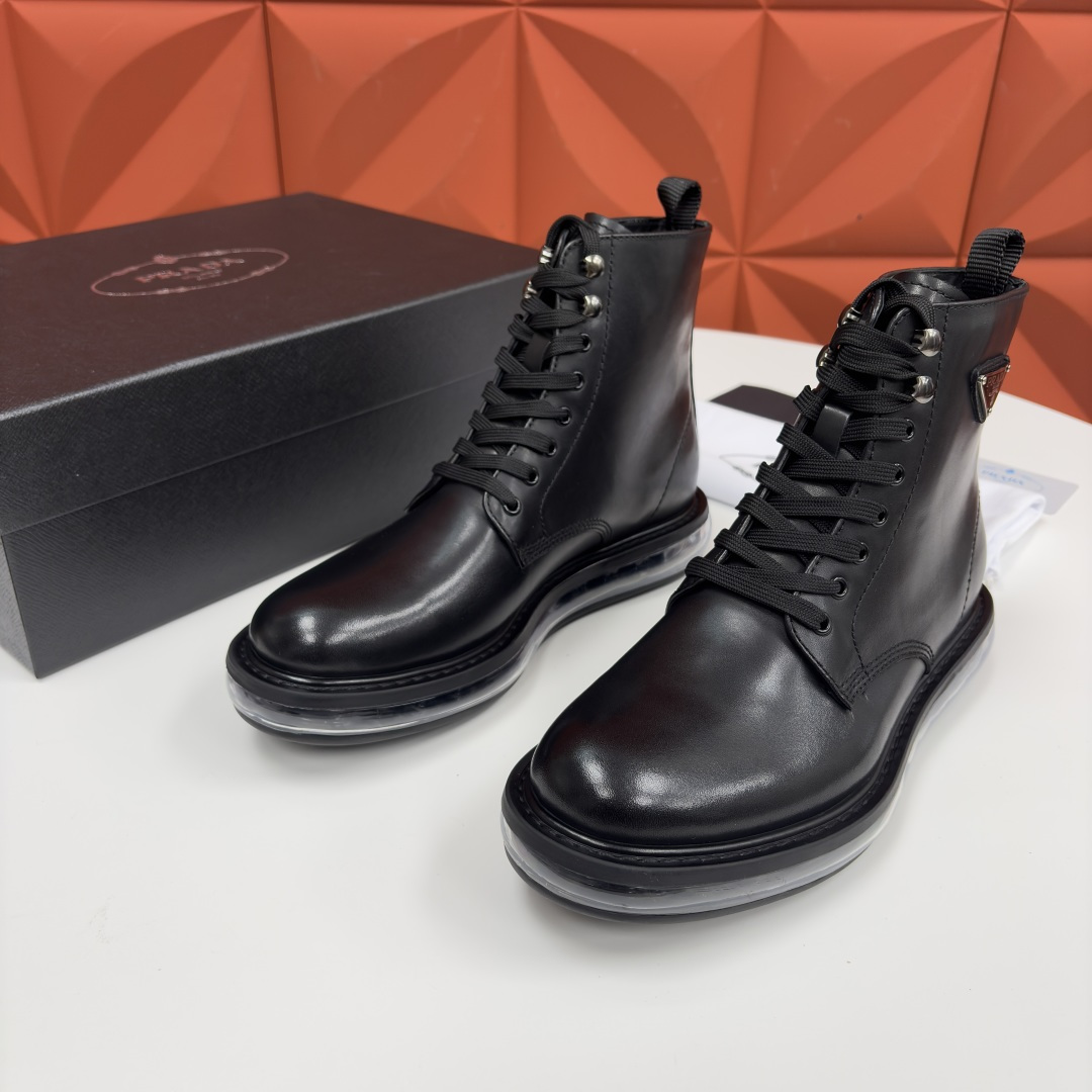 💋💍P家新品 Prad* 普拉-达 纯原皮革气垫高帮靴 男士气垫鞋皮靴 采用进口 Napa 牛皮/开边珠