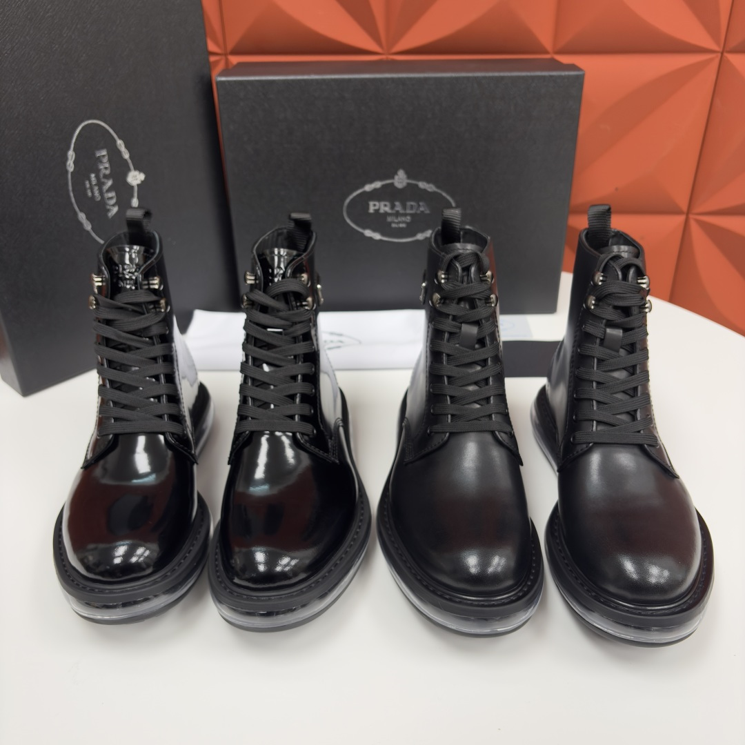 💋💍P家新品 Prad* 普拉-达 纯原皮革气垫高帮靴 男士气垫鞋皮靴 采用进口 Napa 牛皮/开边珠