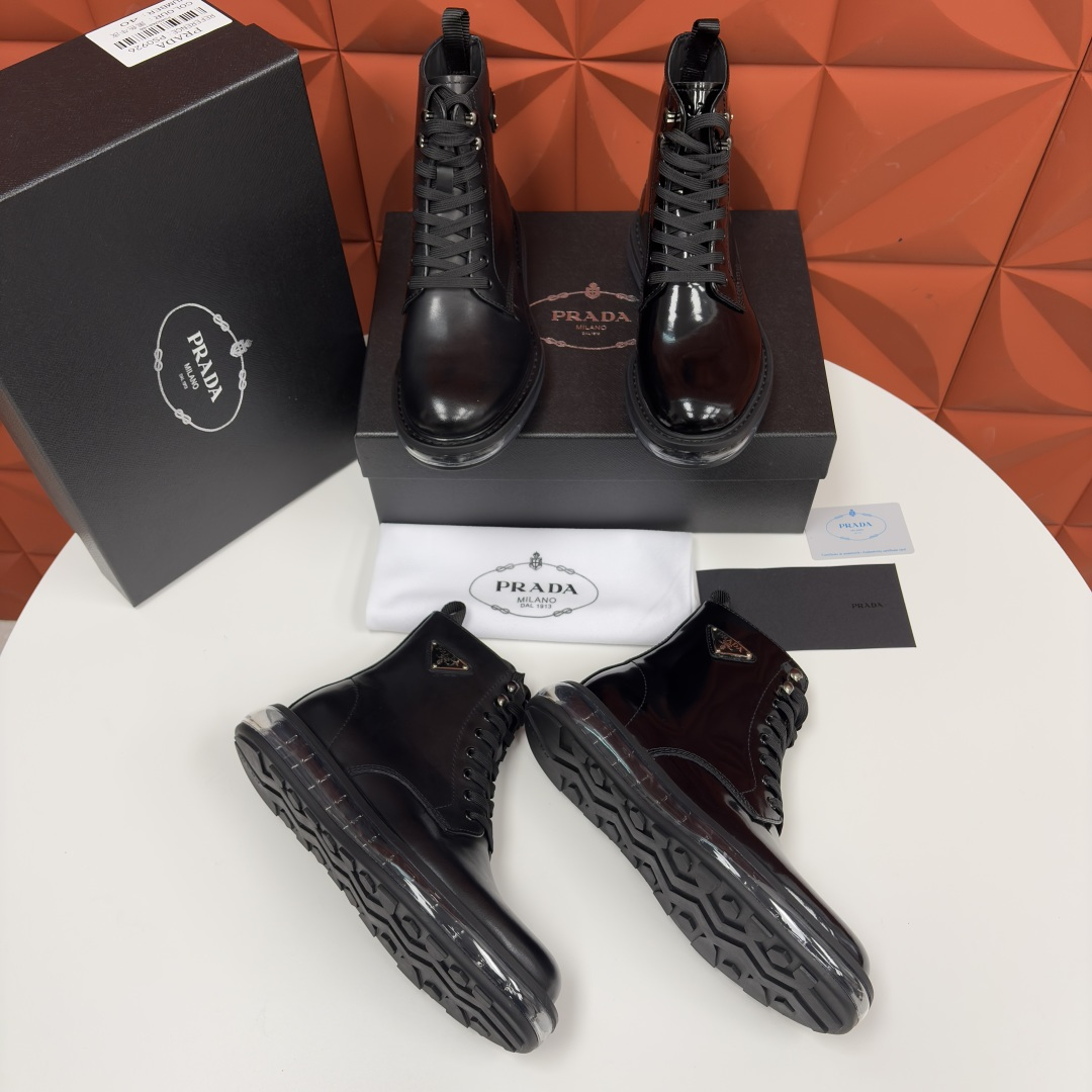 💋💍P家新品 Prad* 普拉-达 纯原皮革气垫高帮靴 男士气垫鞋皮靴 采用进口 Napa 牛皮/开边珠