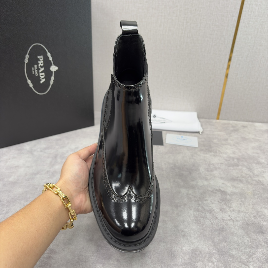 💋💍P家新品 Prad* 普拉-达 纯原皮革气垫布洛克切尔西靴 男士气垫鞋皮靴 采用进口 Napa 牛皮
