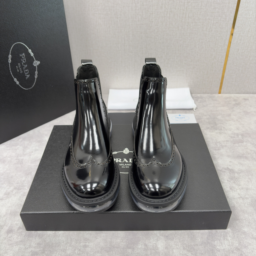💋💍P家新品 Prad* 普拉-达 纯原皮革气垫布洛克切尔西靴 男士气垫鞋皮靴 采用进口 Napa 牛皮