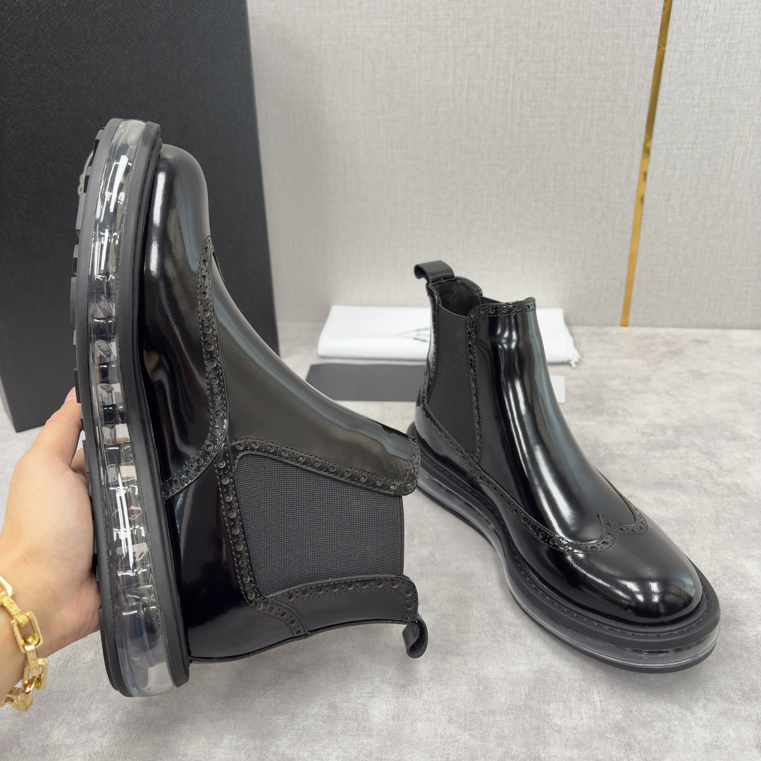 💋💍P家新品 Prad* 普拉-达 纯原皮革气垫布洛克切尔西靴 男士气垫鞋皮靴 采用进口 Napa 牛皮