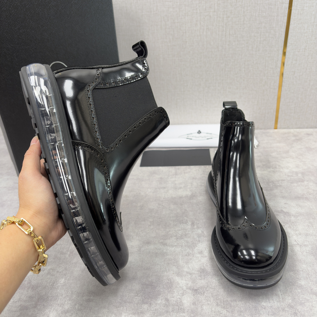 💋💍P家新品 Prad* 普拉-达 纯原皮革气垫布洛克切尔西靴 男士气垫鞋皮靴 采用进口 Napa 牛皮